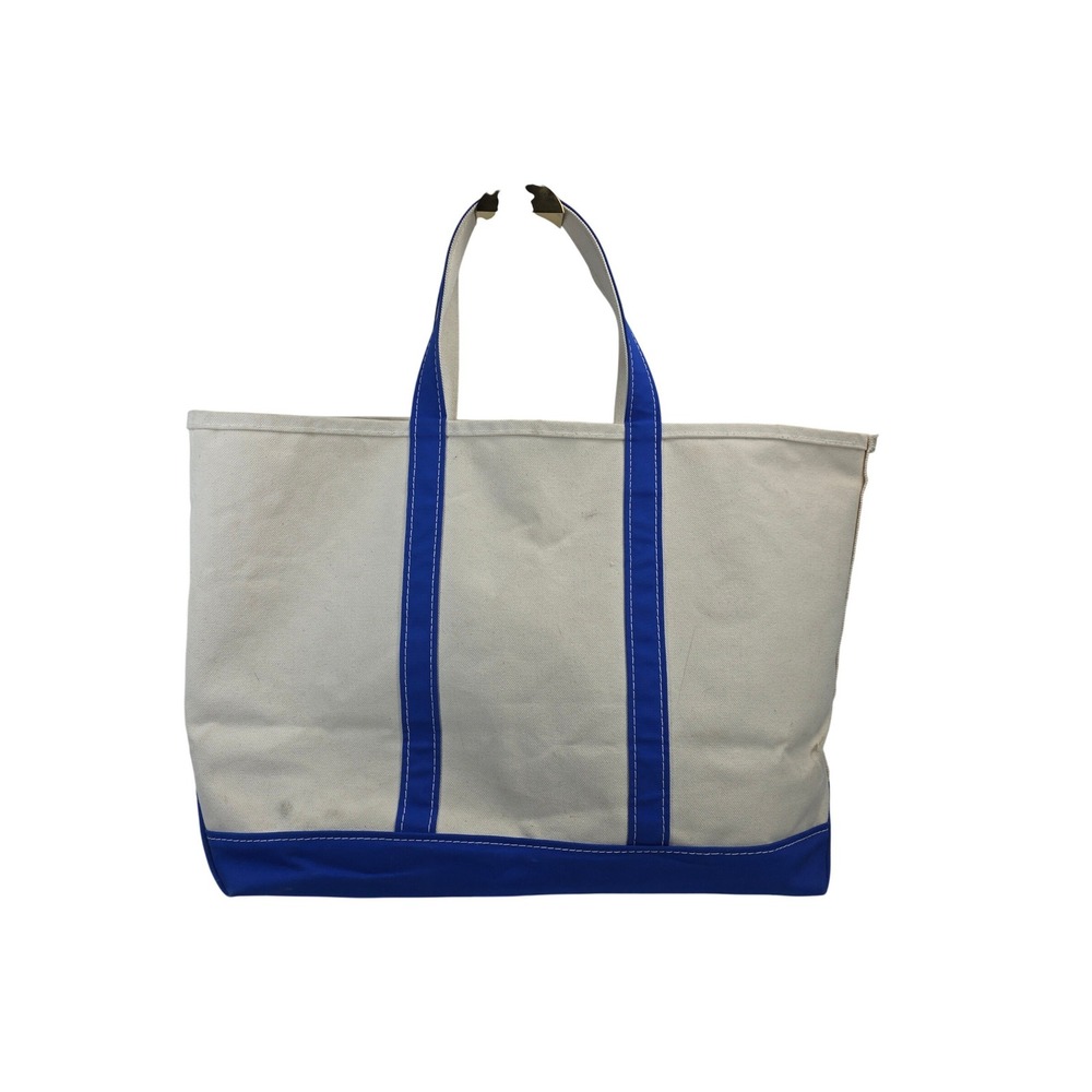 LL Bean Merrill Lynch Logo Boat and Tote Canvas Bag Blue Cream Made in USA - Picture 4 of 8